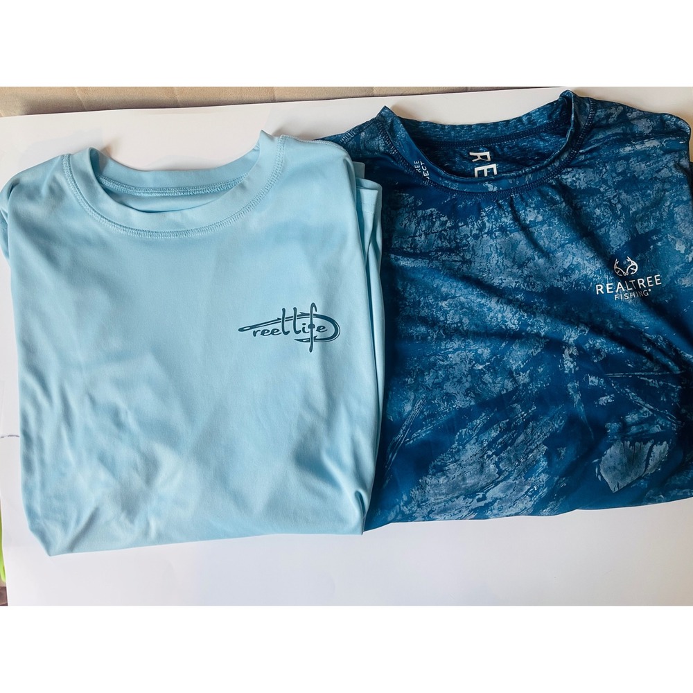 Lot of 2 XL Fishing Performance L/S Shirts Realtree Blue UPF Moisture Wicking